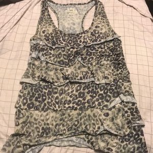 Blue cheetah ruffles tank top